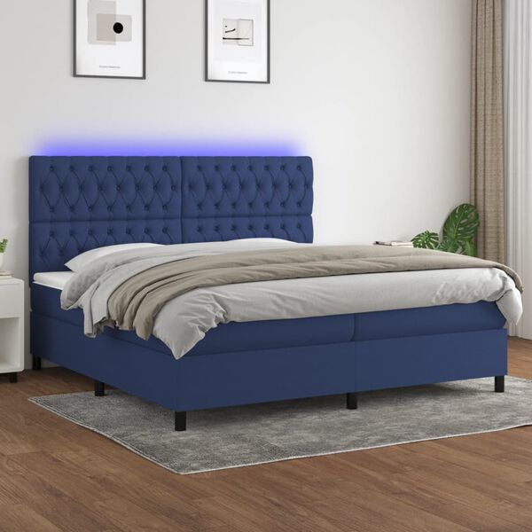 vidaXL Sommier &agrave; lattes de lit et matelas et LED Bleu 200x200 cm Tissu