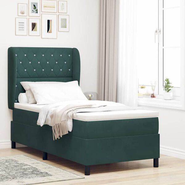 vidaXL Lit &agrave; ressorts avec matelas Vert fonc&eacute; 200 x 100 cm Polyester