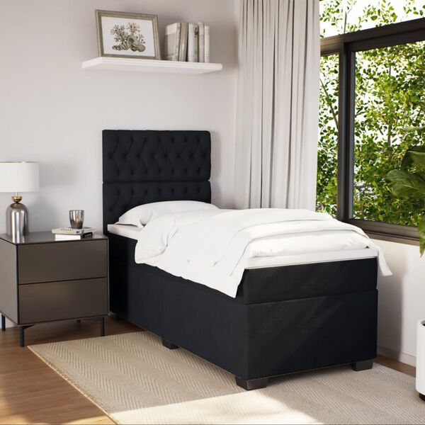 vidaXL Sommier &agrave; lattes de lit avec matelas Noir 100x200 cm Velours