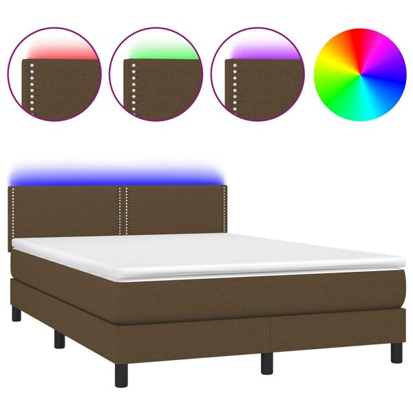 vidaXL Sommier &agrave; lattes de lit matelas et LED Marron fonc&eacute; 140x190 cm