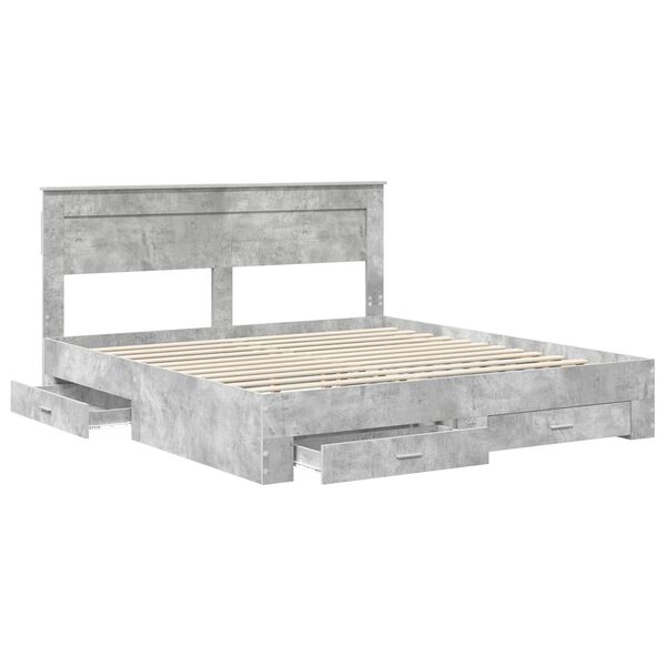 vidaXL Cadre de lit Gris b&eacute;ton 200 x 200 cm Bois d'ing&eacute;nierie