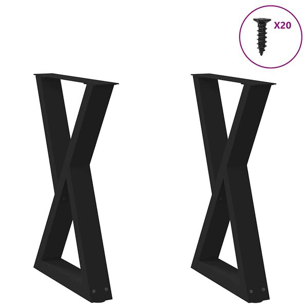 vidaXL Pieds de table à manger 2 pièces Noir 60 x (72-73,3) cm Acier