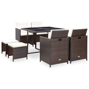 vidaXL Ensemble &agrave; manger d'ext&eacute;rieur avec coussins 9pcs R&eacute;sine tress&eacute;e