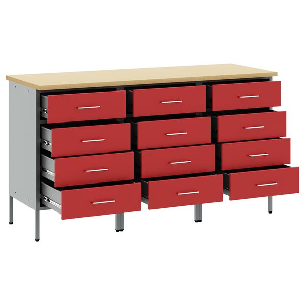 vidaXL Placard de travail 3 pcs Rouge et Gris 75 x 45 x 85 cm