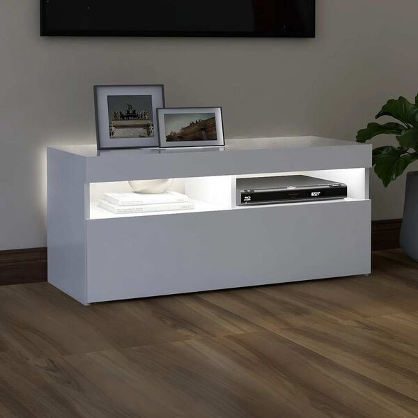 vidaXL Meuble TV avec lumi&egrave;res LED blanc 90x35x40 cm