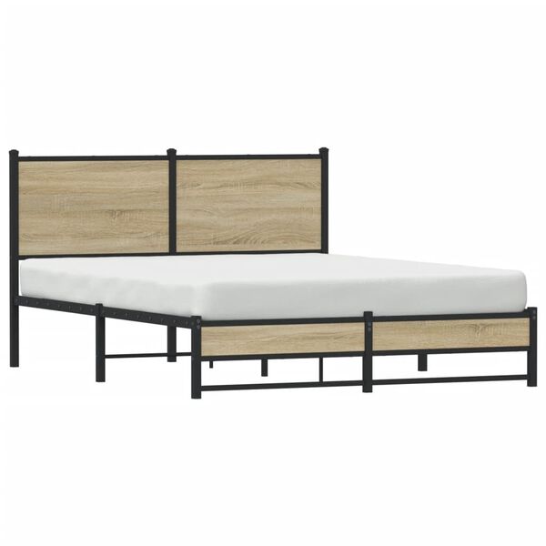 vidaXL Cadre de lit en m&eacute;tal sans matelas ch&ecirc;ne sonoma 150x200 cm