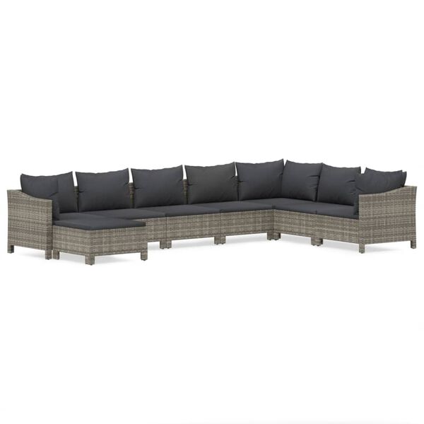 vidaXL Salon de jardin 8 pcs avec coussins Gris R&eacute;sine tress&eacute;e