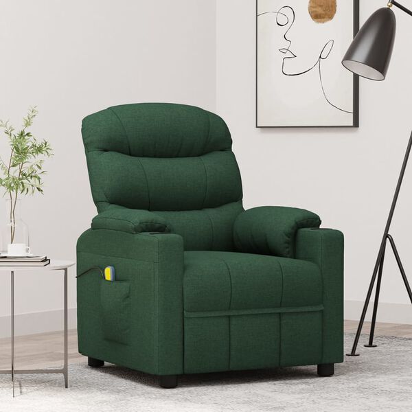 vidaXL Fauteuil de massage Vert foncé Tissu