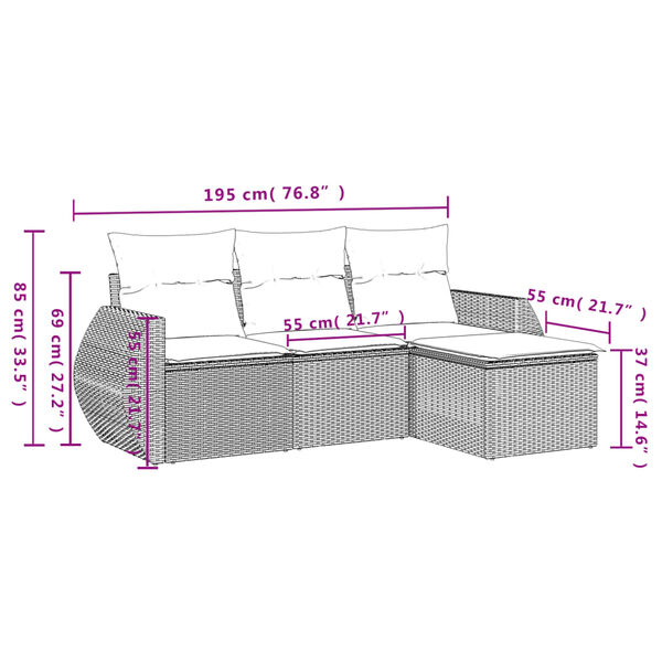 vidaXL Salon de jardin 4 pcs avec coussins gris r&eacute;sine tress&eacute;e