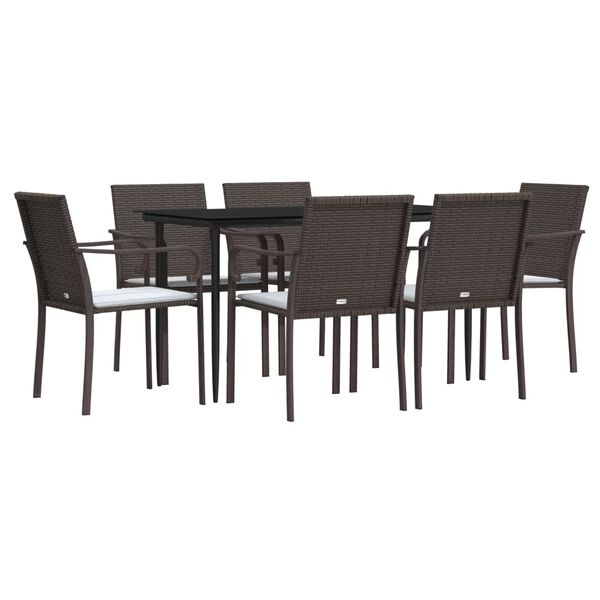 vidaXL Ensemble &agrave; manger de jardin 7 pcs coussins r&eacute;sine tress&eacute;e acier