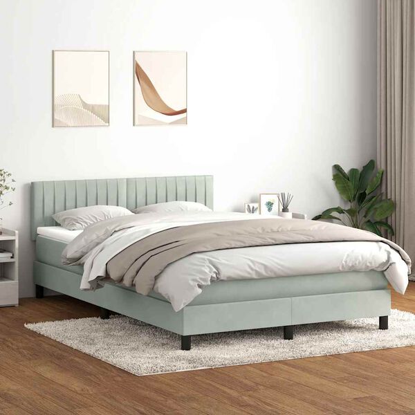 vidaXL Sommier &agrave; lattes de lit et matelas et LED gris clair 140x220cm velours
