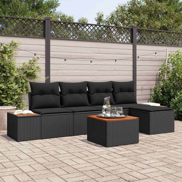 vidaXL Ensemble de canap&eacute; de jardin avec coussin 6 pcs Noir Polyrotin