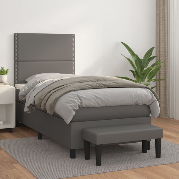 vidaXL Sommier &agrave; lattes de lit avec matelas Gris 100x200 cm Similicuir
