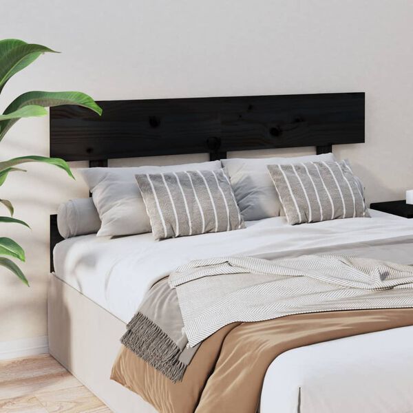 vidaXL T&ecirc;te de lit Noir 144x3x81 cm Bois massif de pin