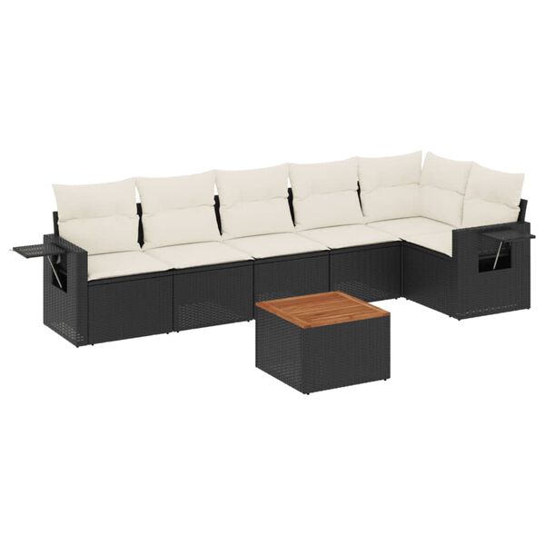 vidaXL Salon de jardin 7 pcs avec coussins noir r&eacute;sine tress&eacute;e