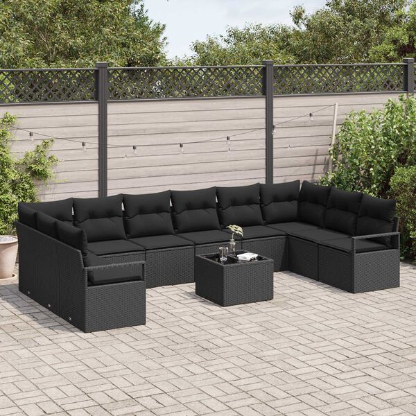 vidaXL Ensemble de Canap&eacute;s avec coussin 11 pcs Noir polyrotin