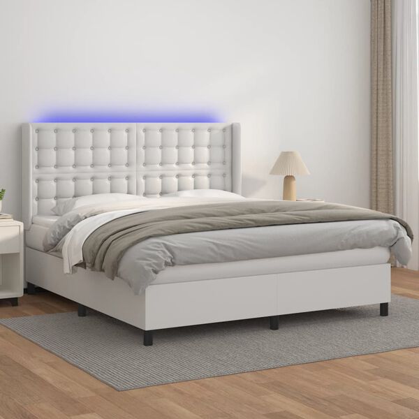vidaXL Sommier &agrave; lattes de lit matelas LED Blanc 180x200 cm Similicuir