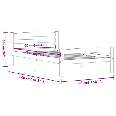 vidaXL Cadre de lit sans matelas Marron miel Bois pin massif 90x200 cm