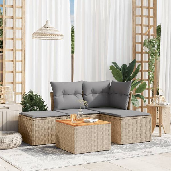 vidaXL Salon de jardin avec coussins 5 pcs beige r&eacute;sine tress&eacute;e
