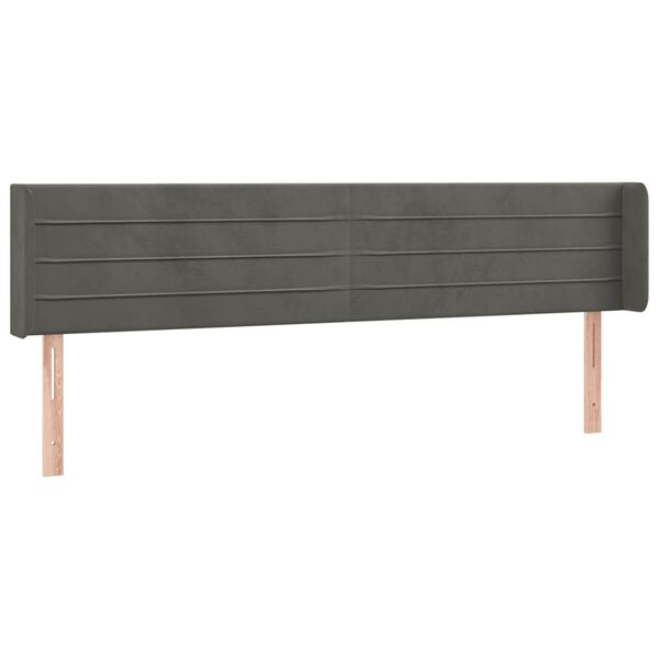 vidaXL T&ecirc;te de lit avec oreilles Gris fonc&eacute; 183x16x78/88 cm Velours