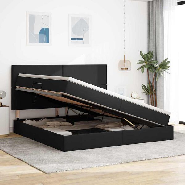 vidaXL Lit avec rangement et LED Noir 200 x 200 cm Polyester