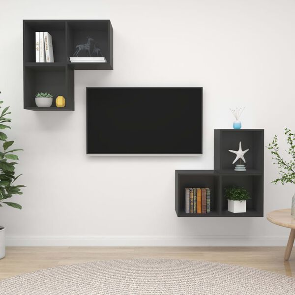 vidaXL Ensemble de meuble TV 4 pcs Gris Bois d'ing&eacute;nierie