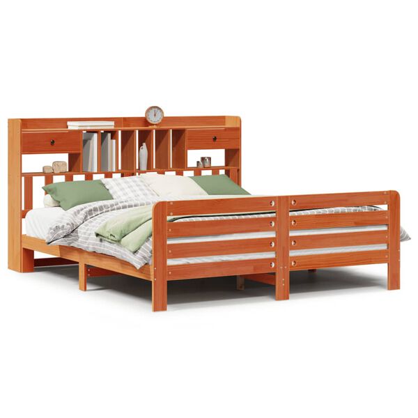 vidaXL Lit biblioth&egrave;que sans matelas cire marron 200x200 cm pin massif