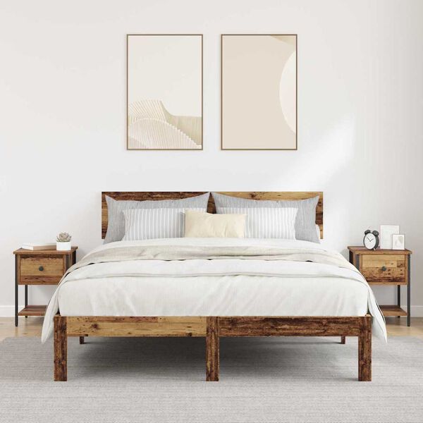 vidaXL Table de chevet avec tiroir 2 pcs Bois ancien 34 x 35,5 x 45 cm
