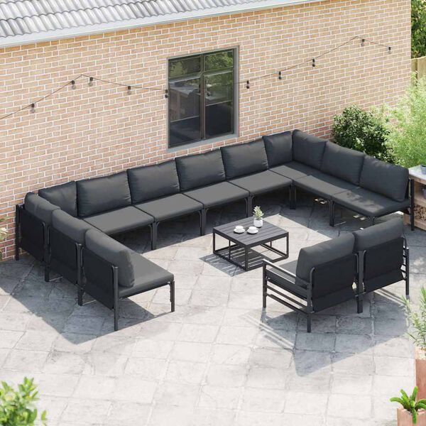 vidaXL Ensemble de canap&eacute; de jardin avec coussin 12 pcs Noir Acier