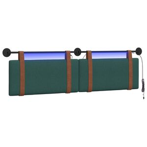 vidaXL T&ecirc;te de lit suspendue Avec lumi&egrave;re LED Vert fonc&eacute; PU antique