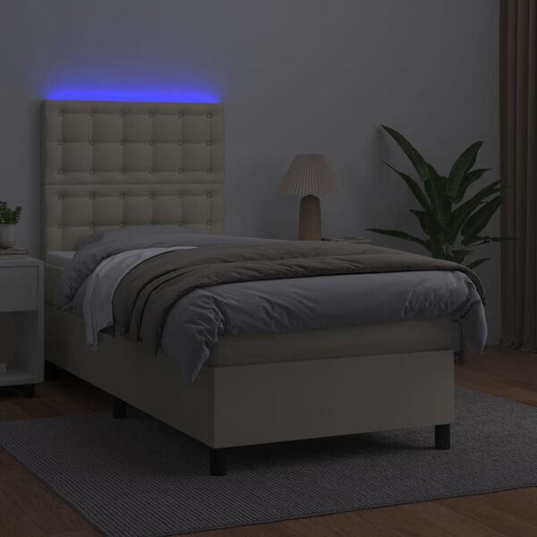 vidaXL Sommier &agrave; lattes de lit avec matelas et LED Cr&egrave;me 90x200 cm