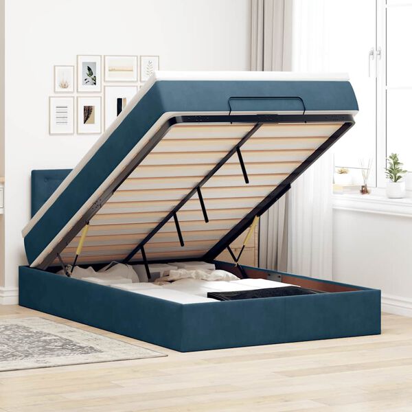 vidaXL Lit ottoman avec matelas bleu fonc&eacute; 120x190 cm velours
