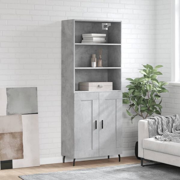 vidaXL Buffet haut Gris b&eacute;ton 69,5x34x180 cm Bois d'ing&eacute;nierie