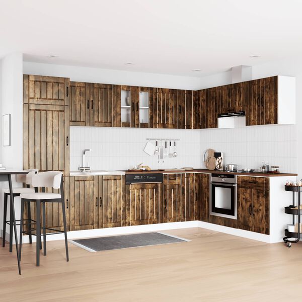 vidaXL Meuble sous &eacute;vier Lucca 2 pcs Ch&ecirc;ne fum&eacute; Bois d'ing&eacute;nierie