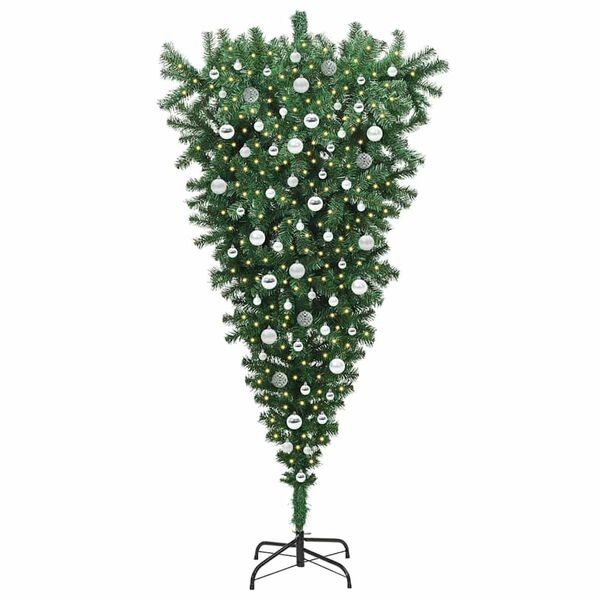 vidaXL Sapin de No&euml;l artificiel pr&eacute;-&eacute;clair&eacute; &agrave; l'envers avec ensemble de boules