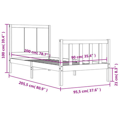 vidaXL Cadre de lit sans matelas 90x200 cm bois de pin massif