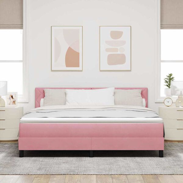 vidaXL Lit &agrave; ressort LED avec matelas Rose 180 x 200 cm Velours