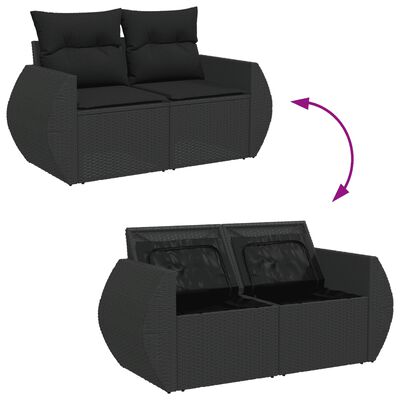 vidaXL Salon de jardin 8 pcs avec coussins noir résine tressée