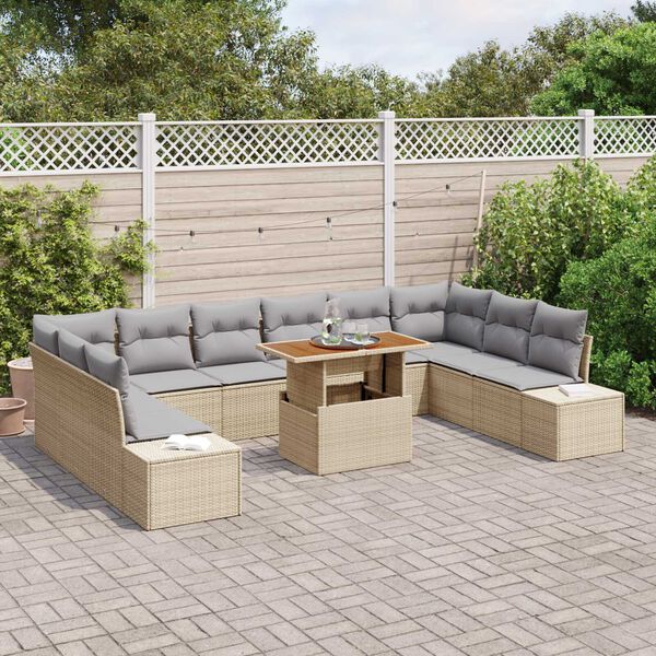 vidaXL Ensemble de canapé de jardin 11 pcs Beige Poly rotin