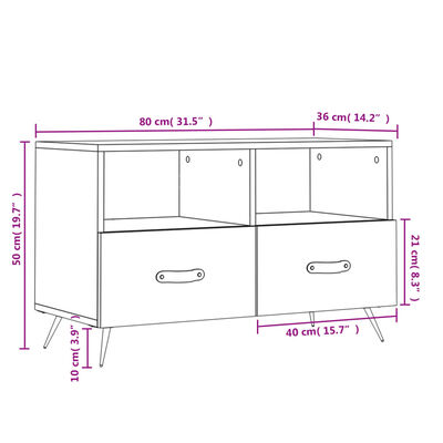 vidaXL Meuble TV Chêne fumé 80x36x50 cm Bois d'ingénierie