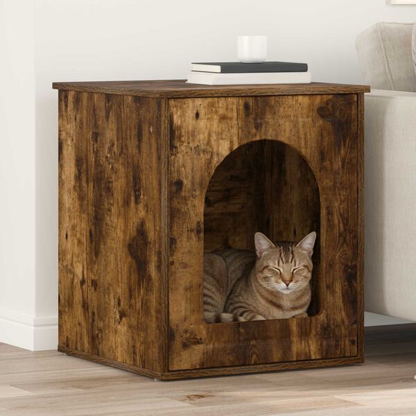 vidaXL Maison pour chat Ch&ecirc;ne fum&eacute; 53 x 52 x 62 cm Bois d'ing&eacute;nierie