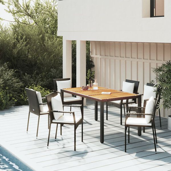 vidaXL Ensemble &agrave; manger de jardin coussins 5pcs Noir R&eacute;sine tress&eacute;e