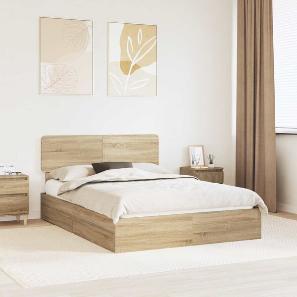 vidaXL Lit de Rangement Ch&ecirc;ne Sonoma 160 x 200 cm Bois d'ing&eacute;nierie