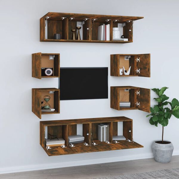 vidaXL Ensemble de meubles TV 8 pcs Ch&ecirc;ne fum&eacute; Bois d'ing&eacute;nierie