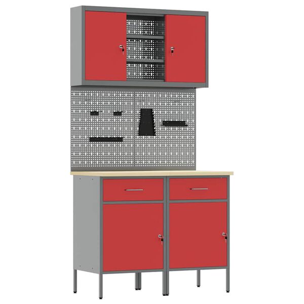 vidaXL Ensemble de placards de travail avec tiroir 6 pcs Rouge
