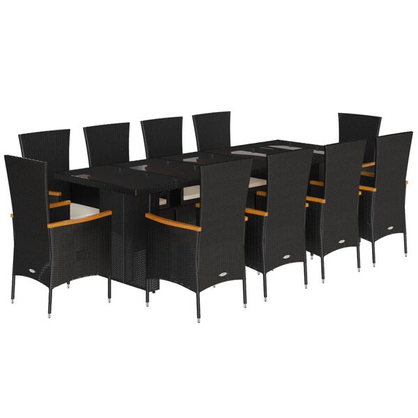 vidaXL Ensemble &agrave; manger de jardin 11 pcs coussins noir r&eacute;sine tress&eacute;e