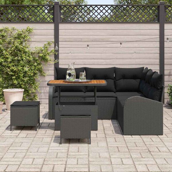 vidaXL Ensemble de canap&eacute; de jardin avec coussin 8 pcs Noir Poly rotin