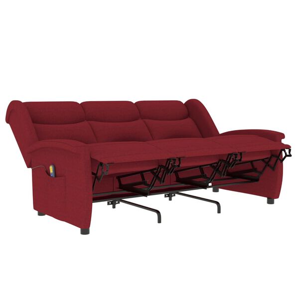 vidaXL Fauteuil de massage inclinable à 3 places rouge bordeaux tissu