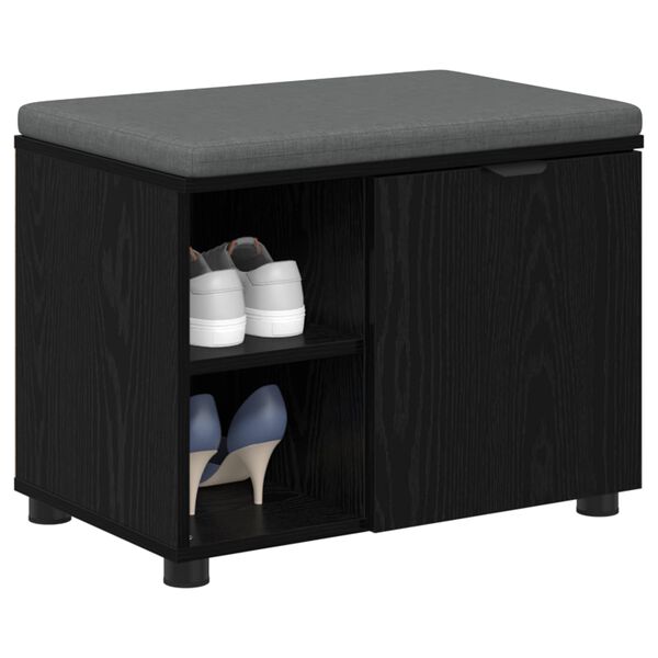 vidaXL Banc d'entr&eacute;e avec coussin Uni Ch&ecirc;ne noir 60 x 38 x 46 cm