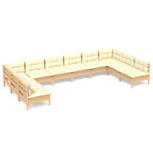 vidaXL Salon de jardin 10 pcs avec coussins cr&egrave;me bois de pin massif
